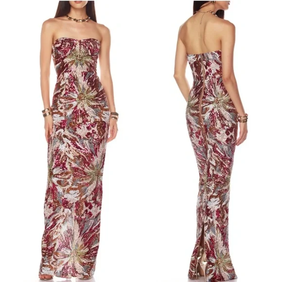 BEST Bronx and Banco Dahlia Fuchsia Multi Maxi Dress Gown Burgundy Wine Sequin - Picture 1 of 11